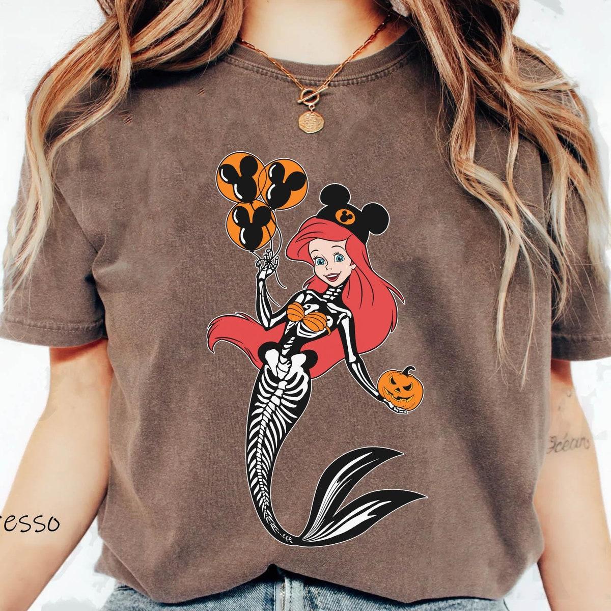 Ariel Princess Skeleton Costume The Little Mermaid Disney Fall Halloween Shirt 4