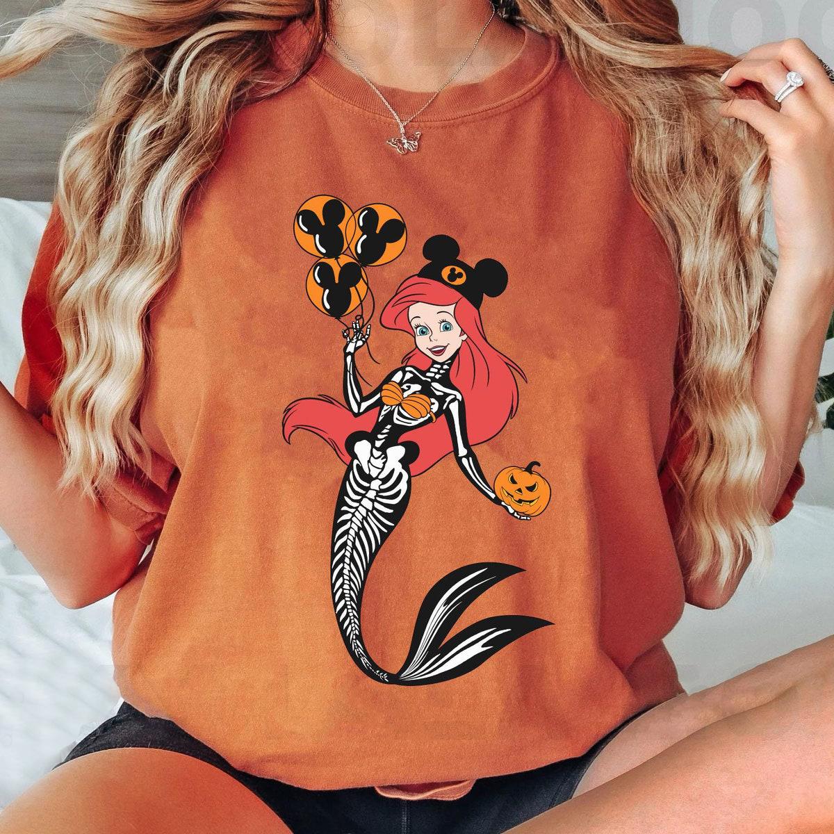 Ariel Princess Skeleton Costume The Little Mermaid Disney Fall Halloween Shirt 5