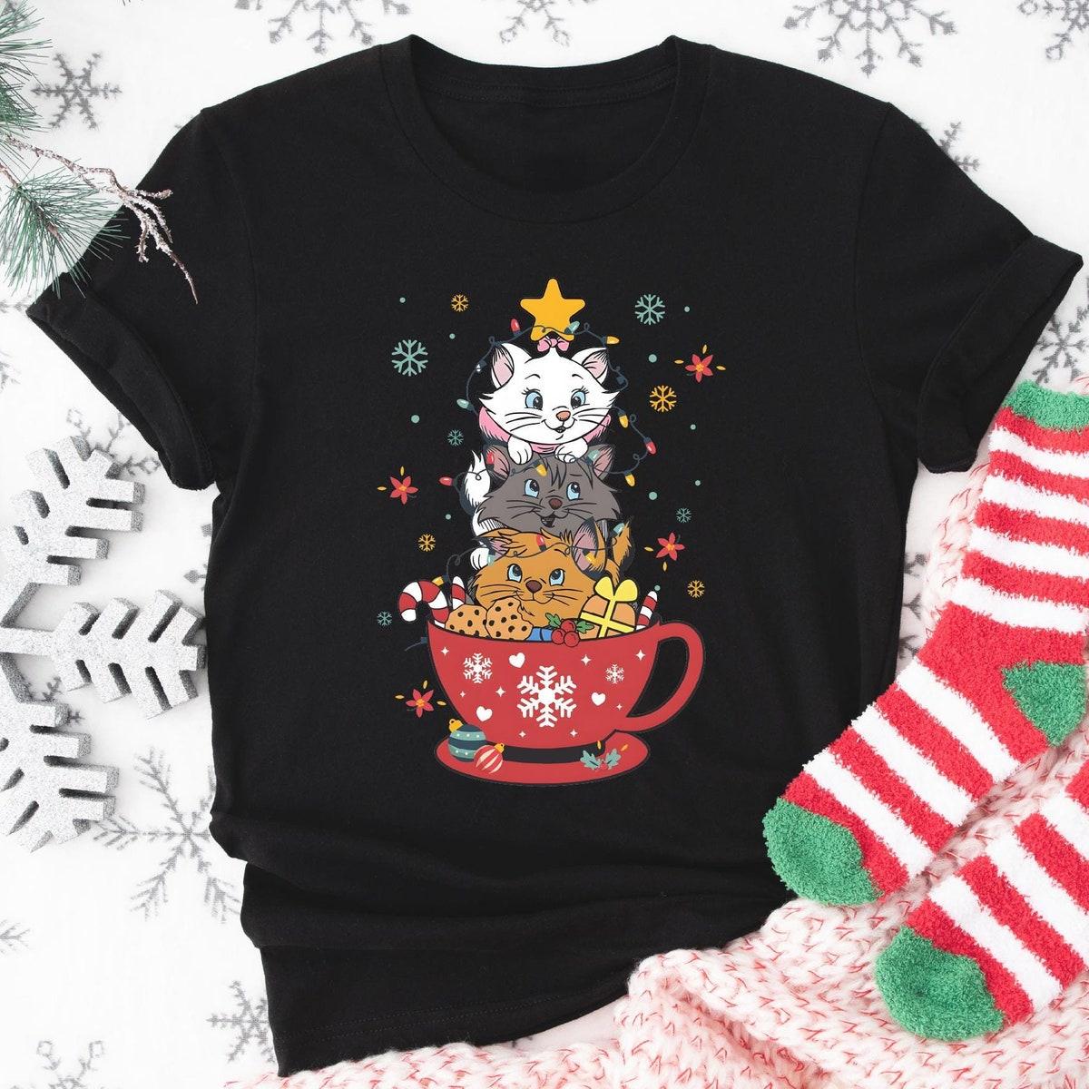 Aristocats Christmas Lights Marie Toulouse Berlioz Christmas Tree Kitten Shirt 1