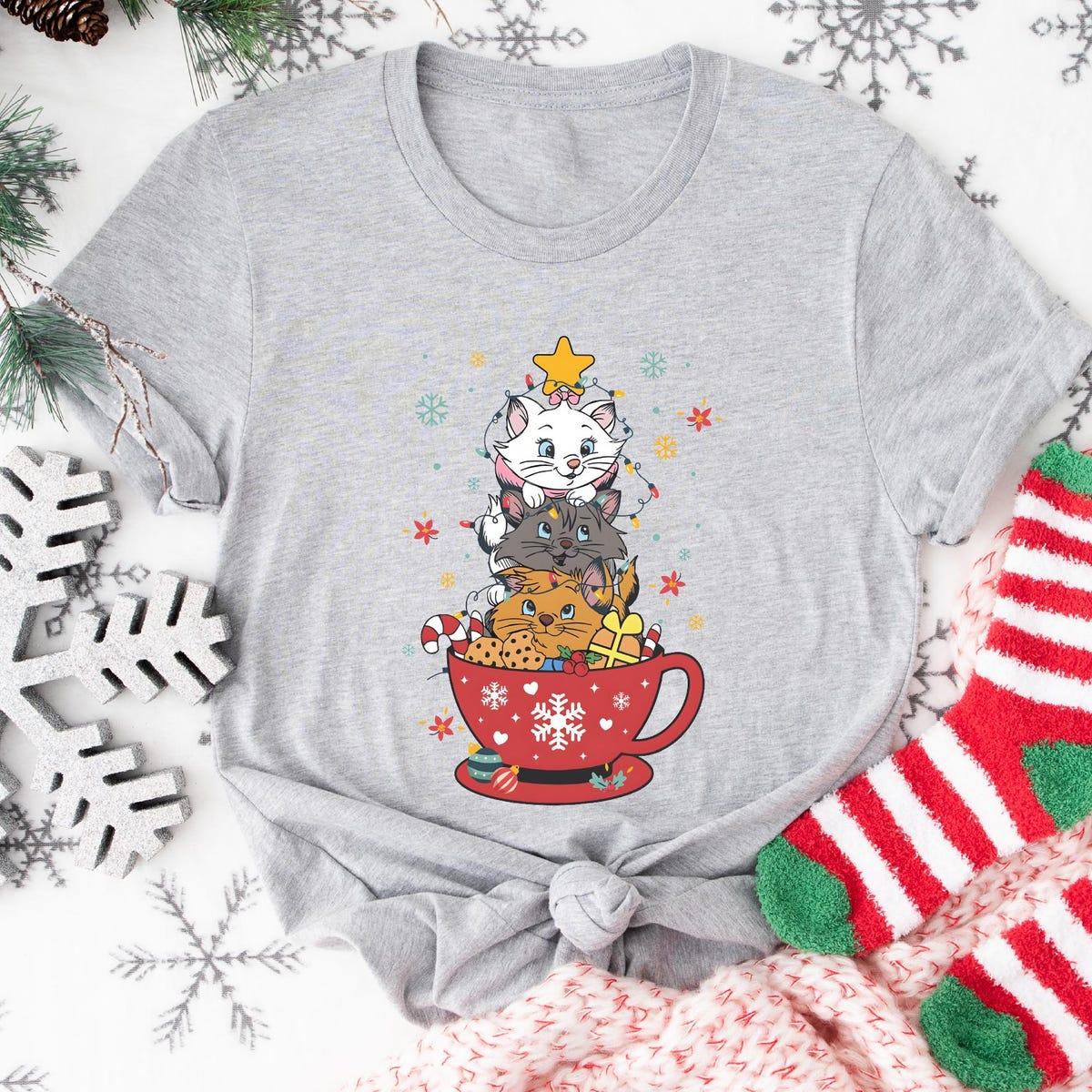 Aristocats Christmas Lights Marie Toulouse Berlioz Christmas Tree Kitten Shirt 5