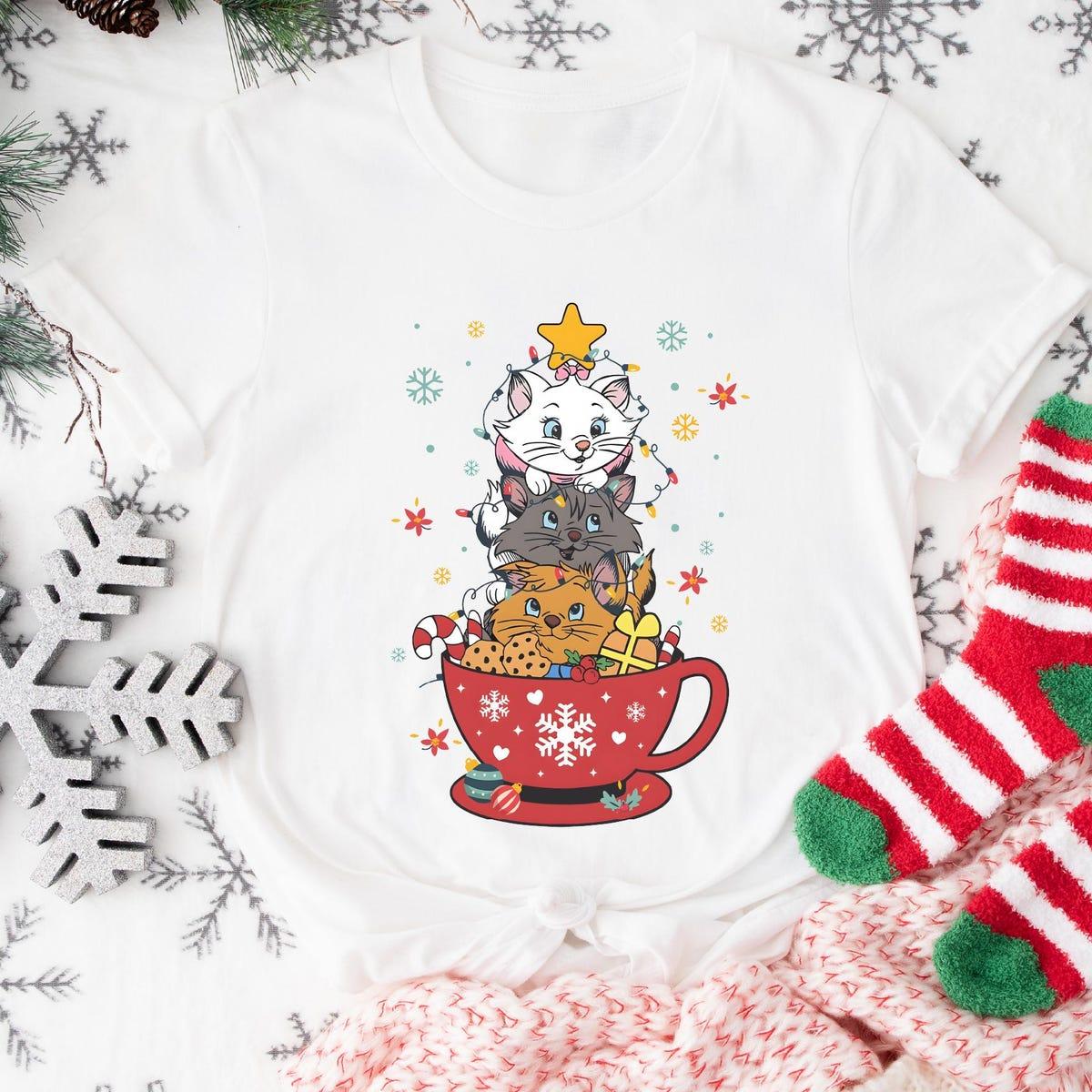 Aristocats Christmas Lights Marie Toulouse Berlioz Christmas Tree Kitten Shirt 7