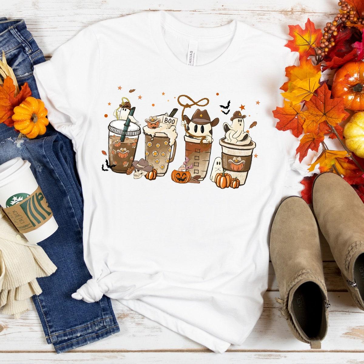 Boo Halloween Cute Ghosts In Coffee Shirt 2