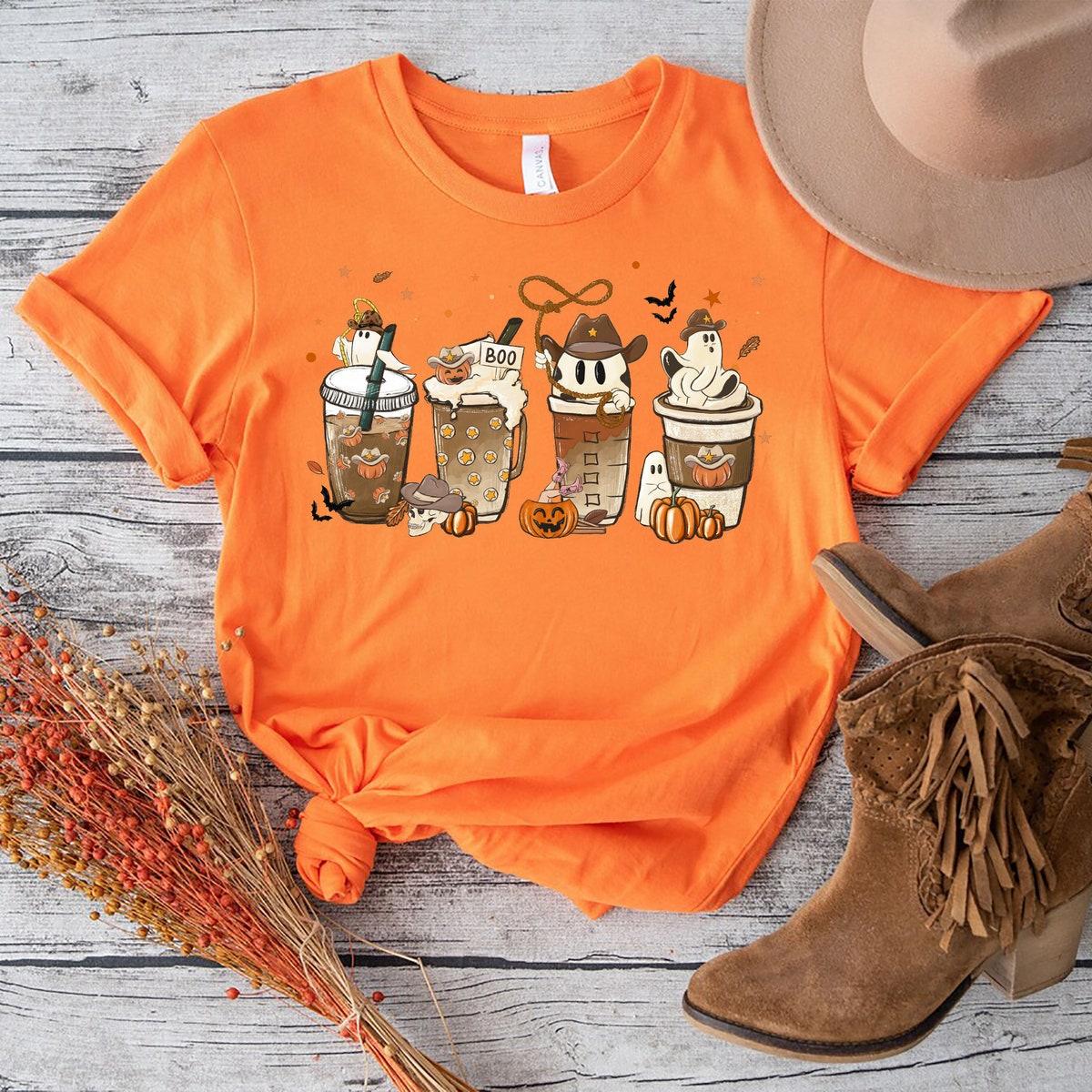 Boo Halloween Cute Ghosts In Coffee Shirt 3