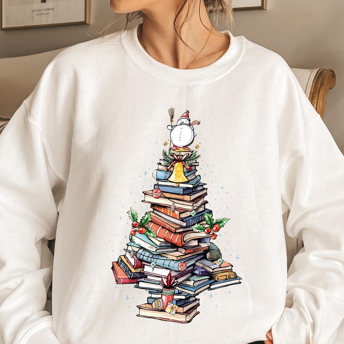 Book Christmas Tree Book Lover Christmas Shirt 4