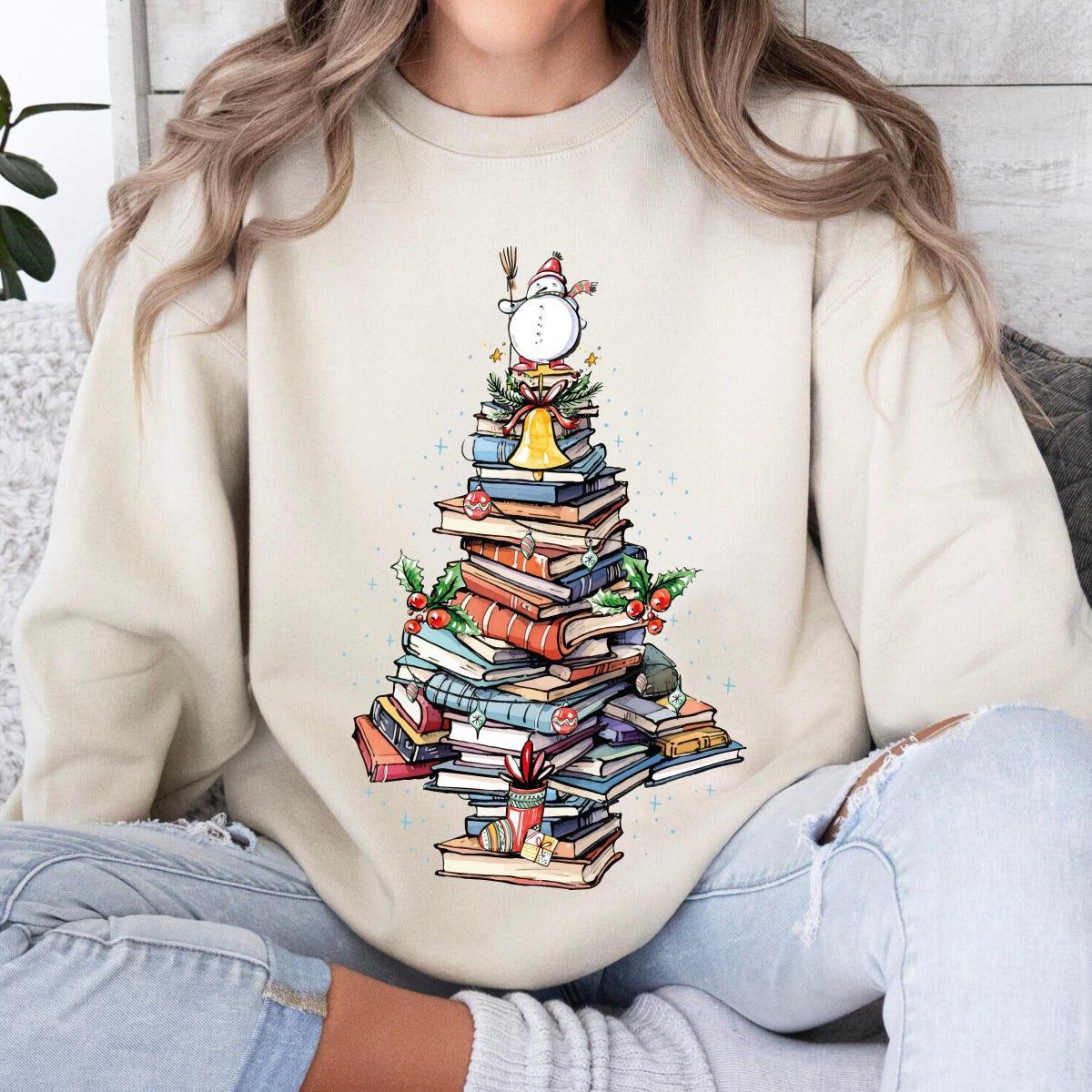 Book Christmas Tree Shirt Book Lover Christmas Tee 3