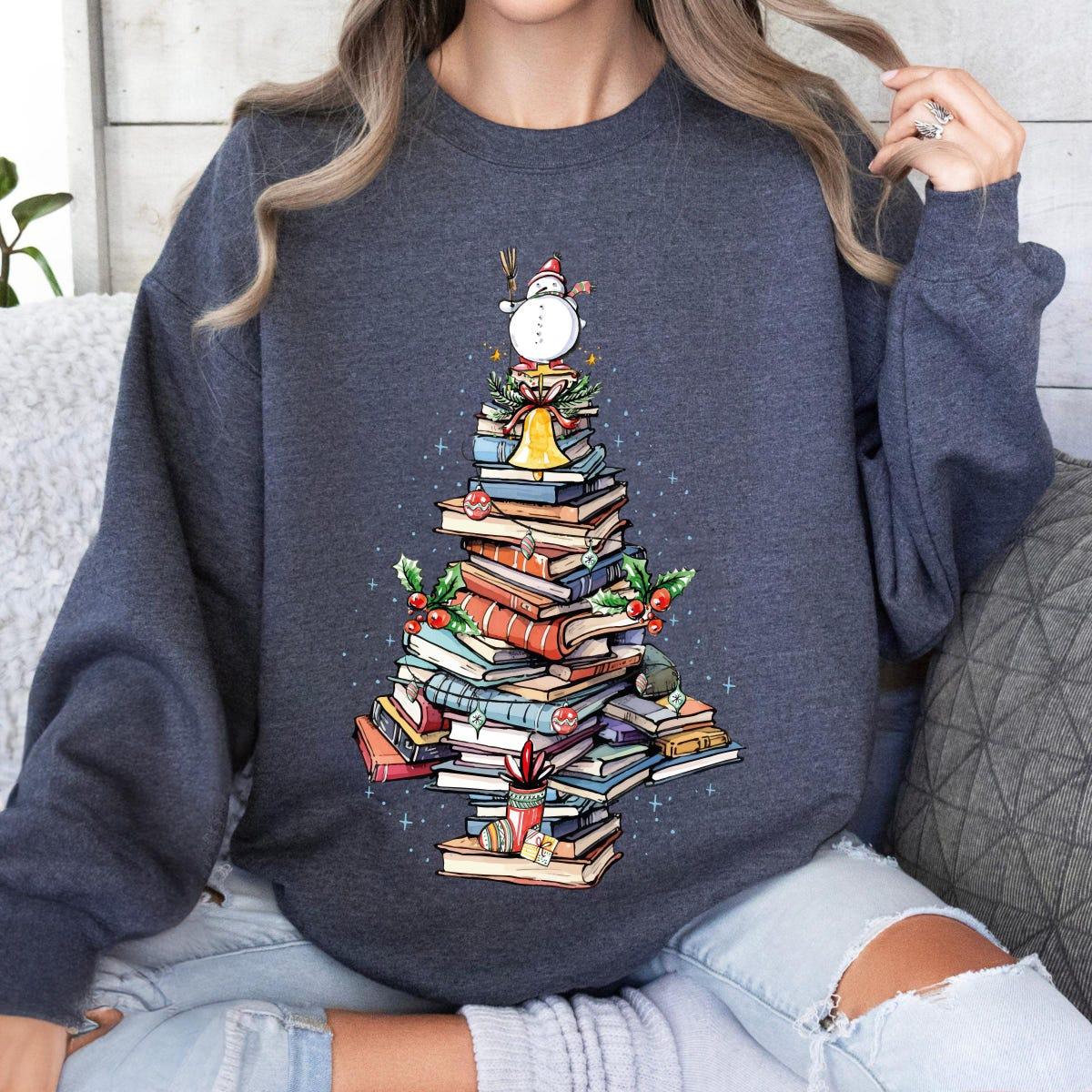 Book Christmas Tree Shirt Book Lover Christmas Tee 4