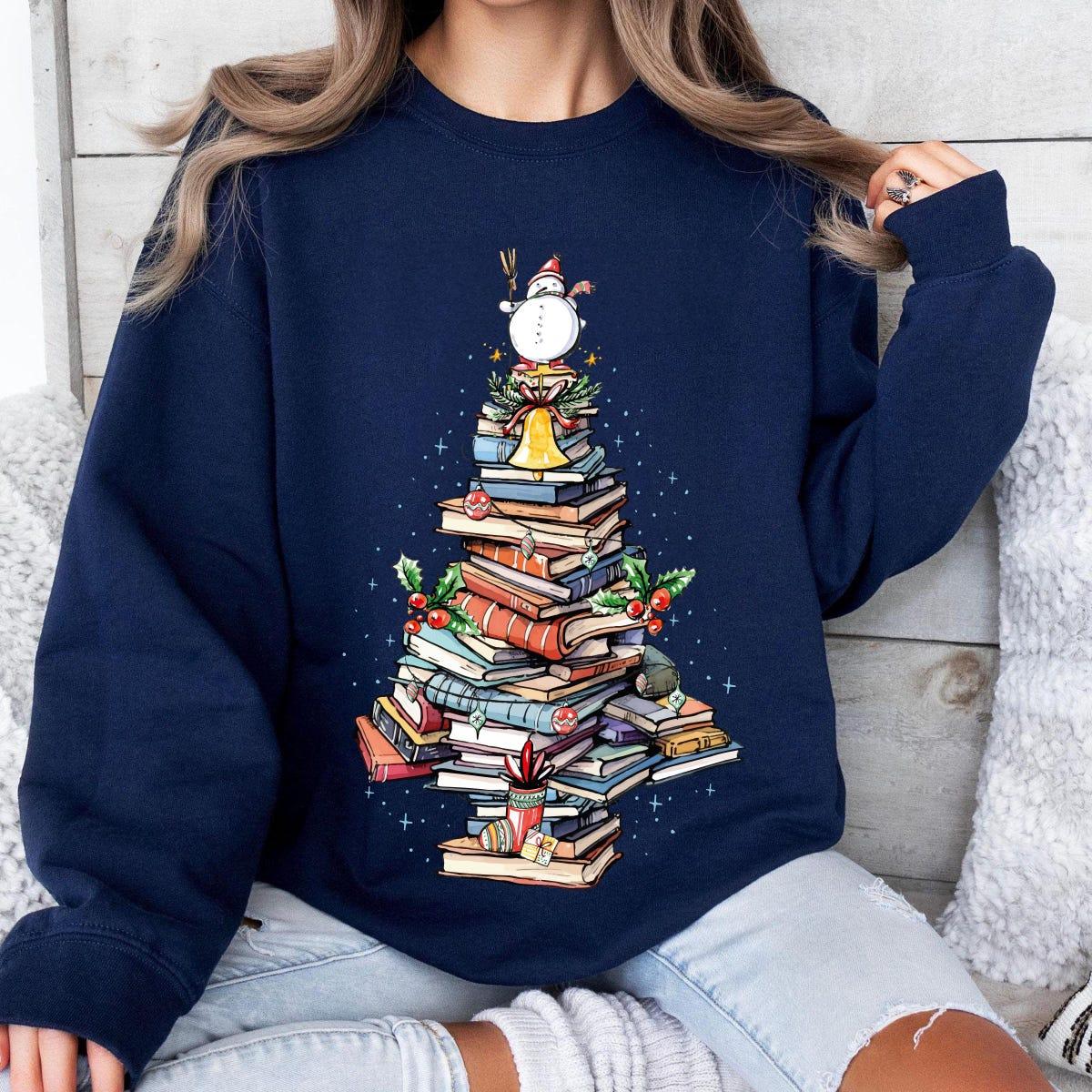 Book Christmas Tree Shirt Book Lover Christmas Tee 5