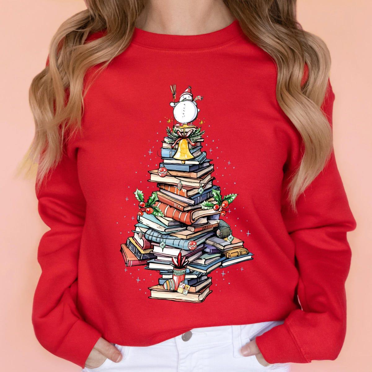 Book Christmas Tree Shirt Book Lover Christmas Tee 7