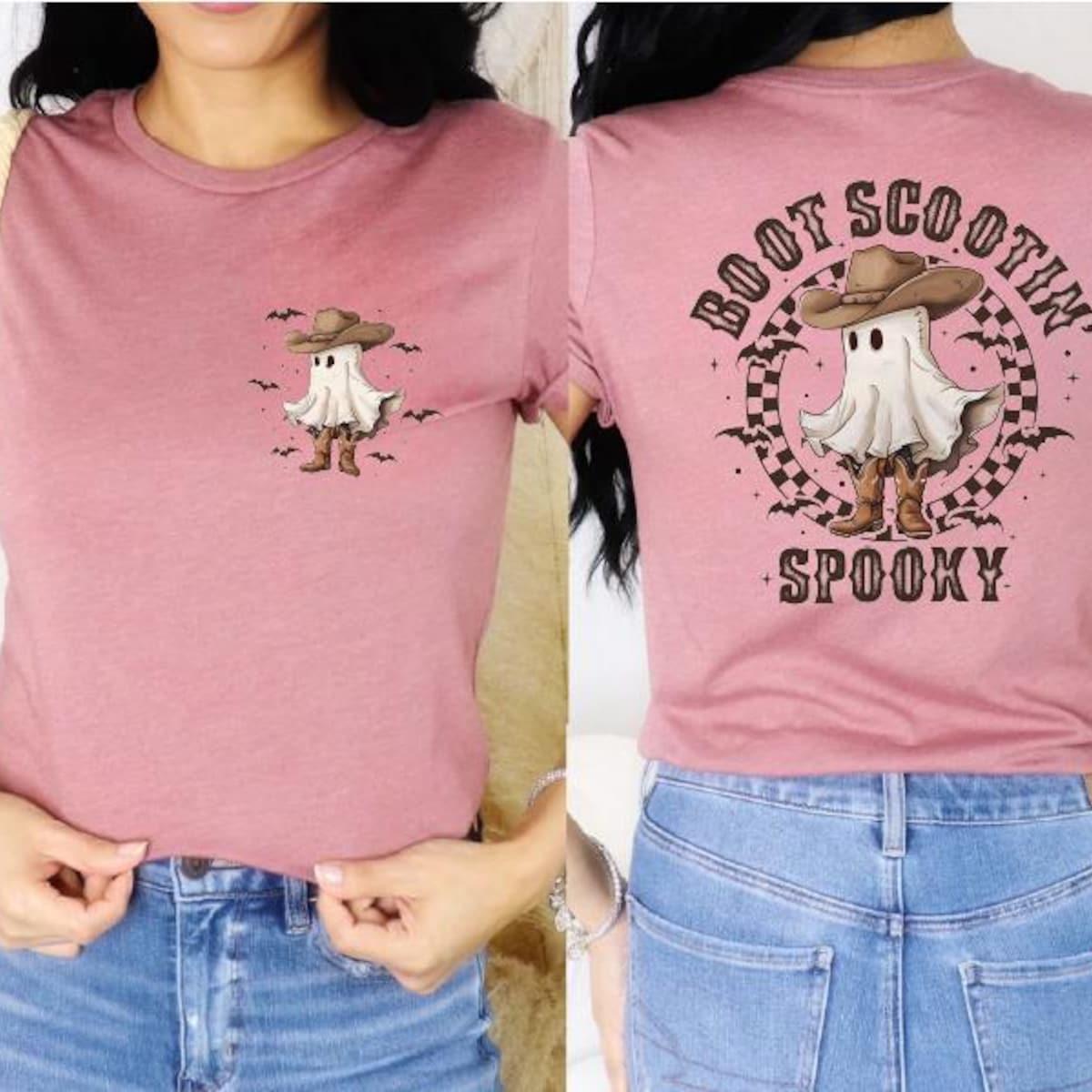 Boot Scooted Spooky Halloweentown Cow Ghost Shirt 3