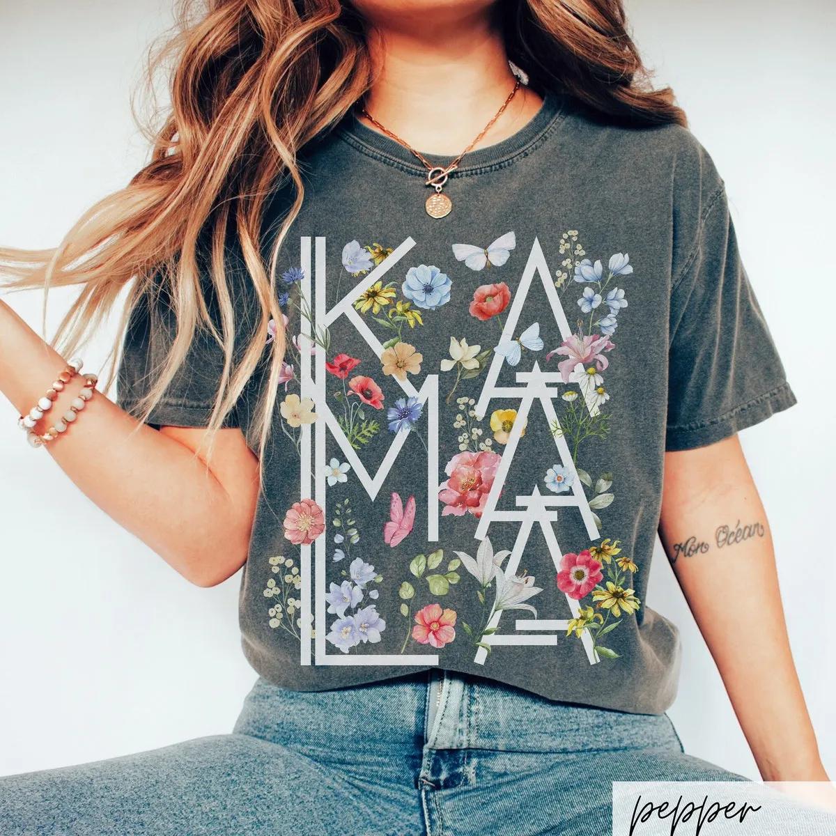 Botanical Kamala Patriotic Shirt Cottagecore Kamala Harris Voting 2024 Tee 1