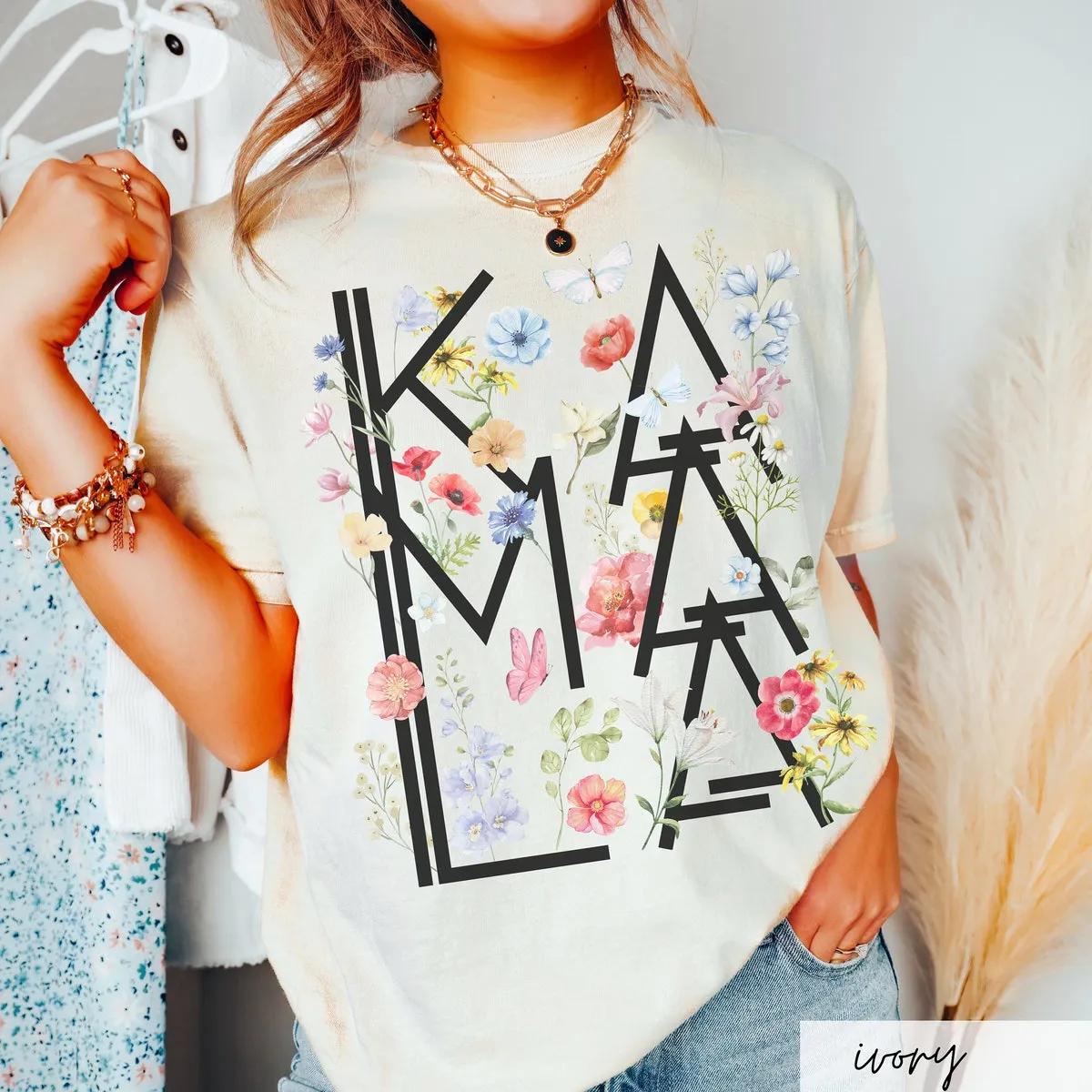 Botanical Kamala Patriotic Shirt Cottagecore Kamala Harris Voting 2024 Tee 4