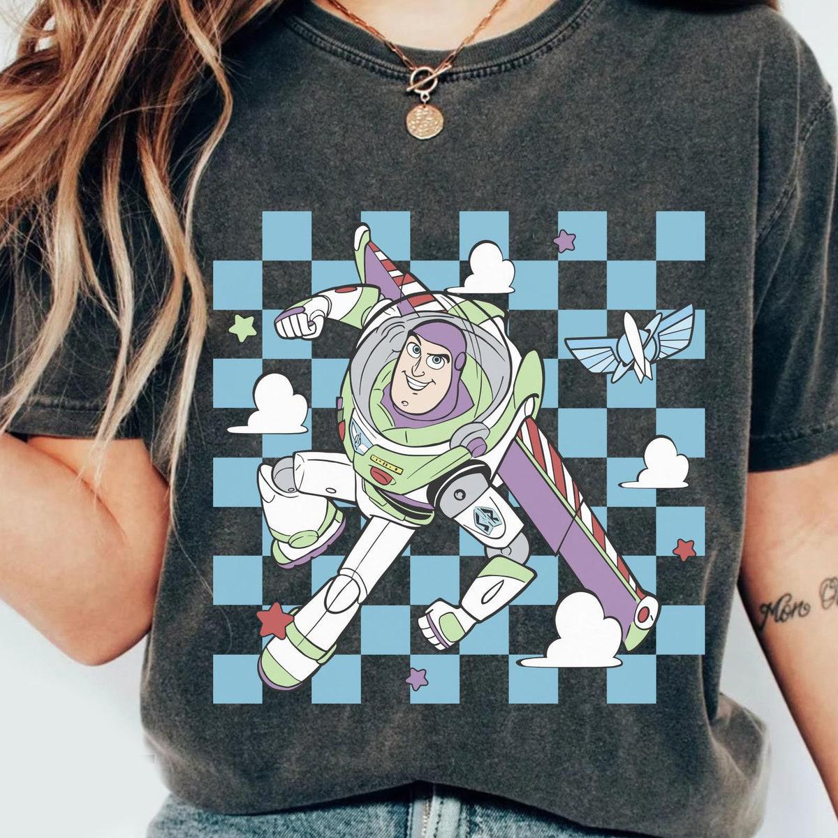 Buzz Lightyear Checkered Toy Story Disney Washed Shirt 1