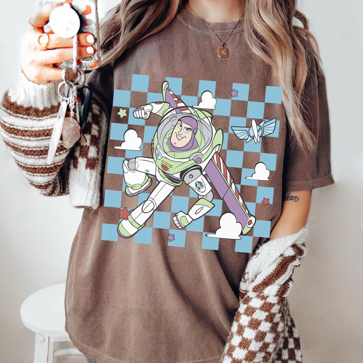 Buzz Lightyear Checkered Toy Story Disney Washed Shirt 5