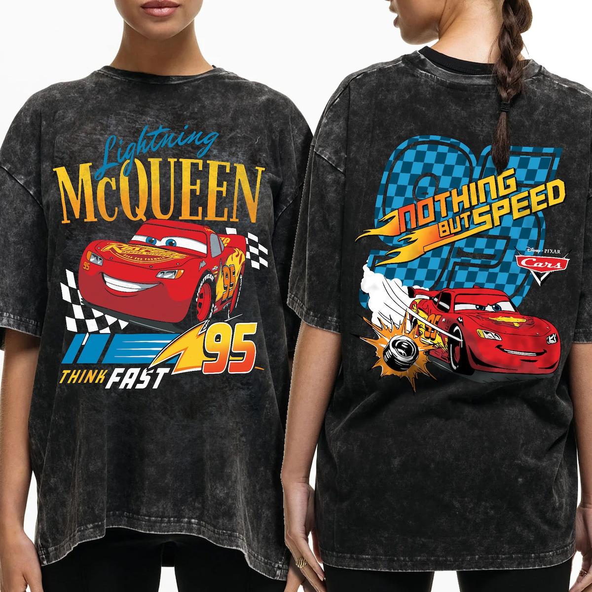 Cars Lightning Mcqueen Checkered Think Fast 95 Shirt 1