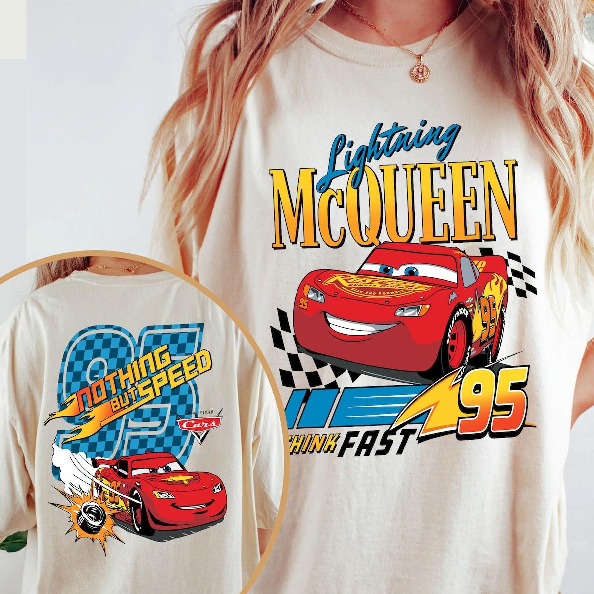 Cars Lightning Mcqueen Checkered Think Fast 95 Shirt 2