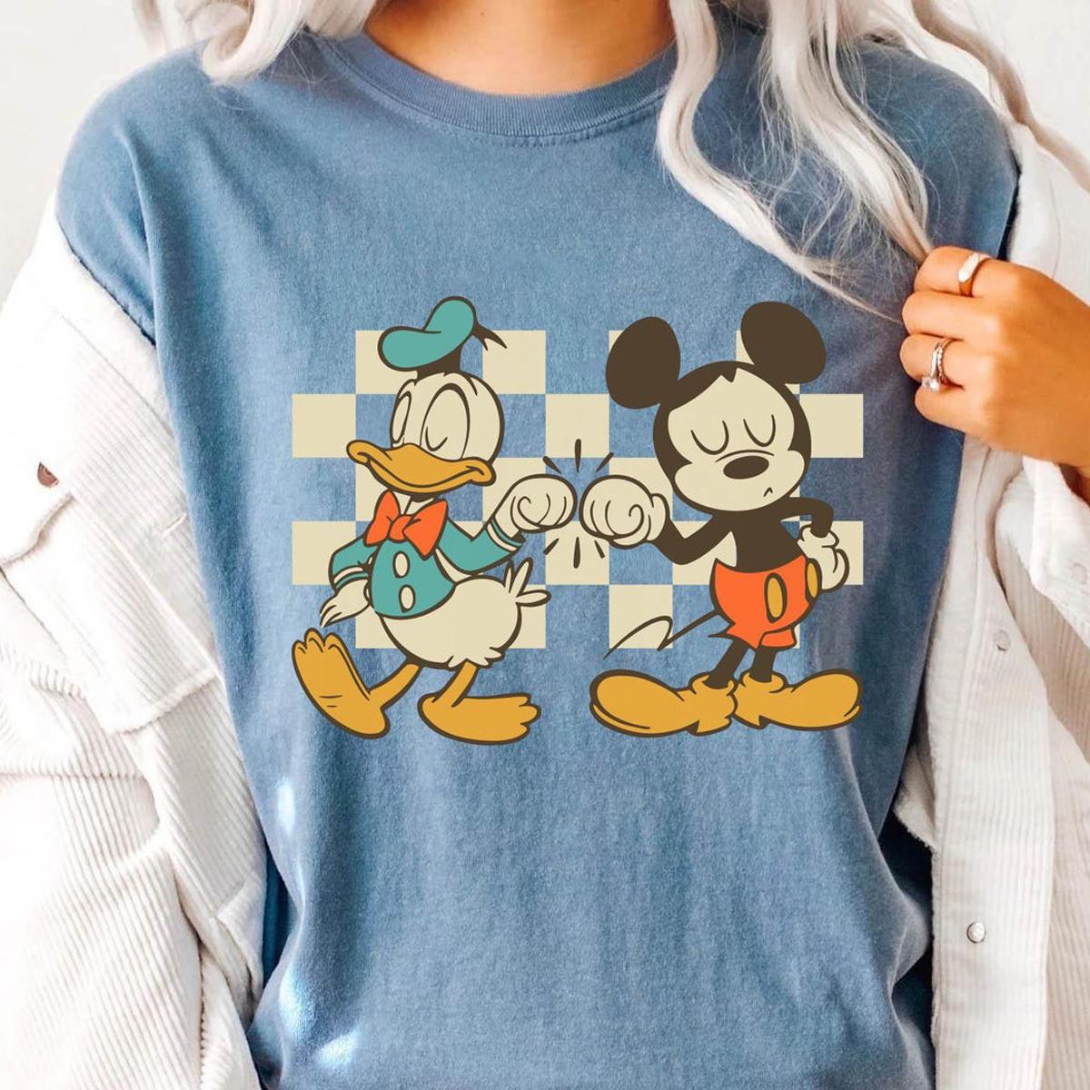 Checkered Mickey Mouse And Donald Duck Fist Bump Shirt 1