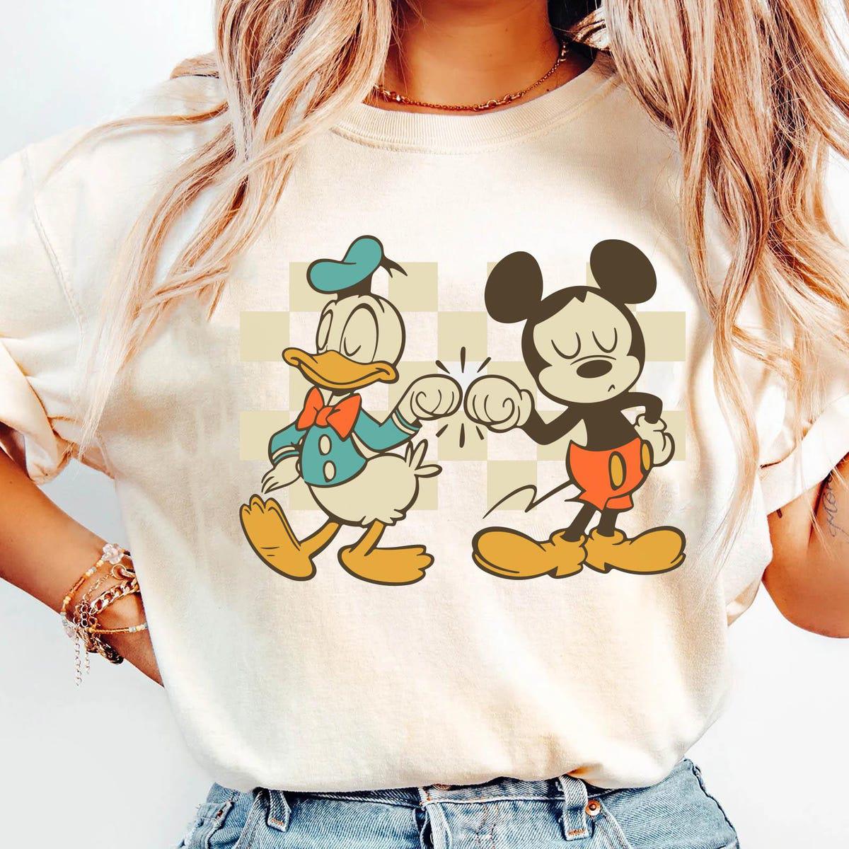 Checkered Mickey Mouse And Donald Duck Fist Bump Shirt 2