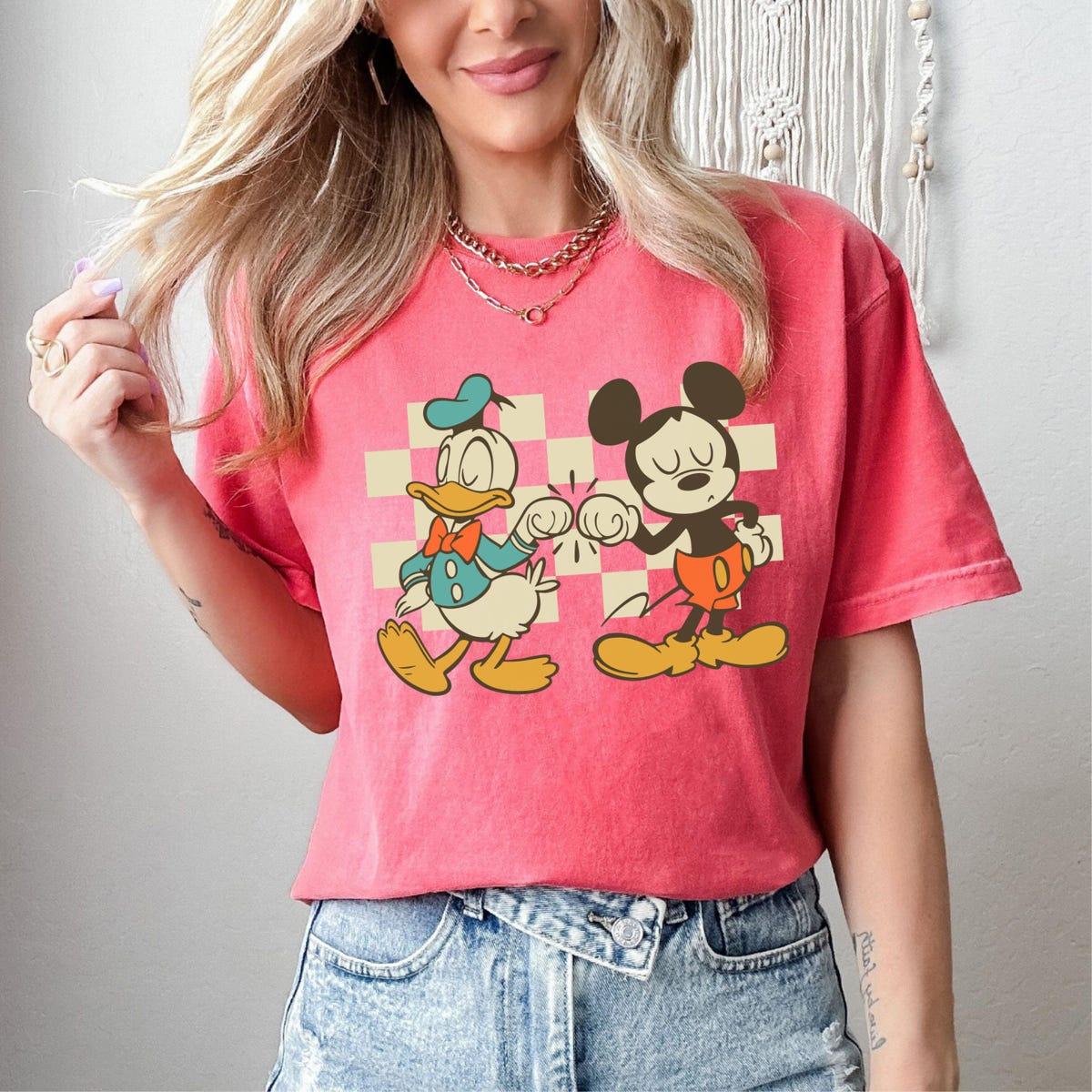 Checkered Mickey Mouse And Donald Duck Fist Bump Shirt 4