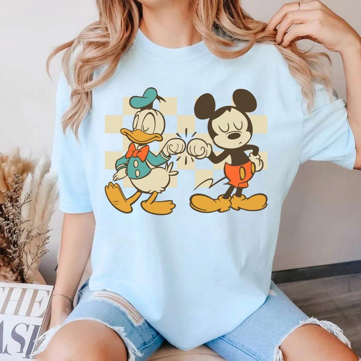 Checkered Mickey Mouse And Donald Duck Fist Bump Shirt 5