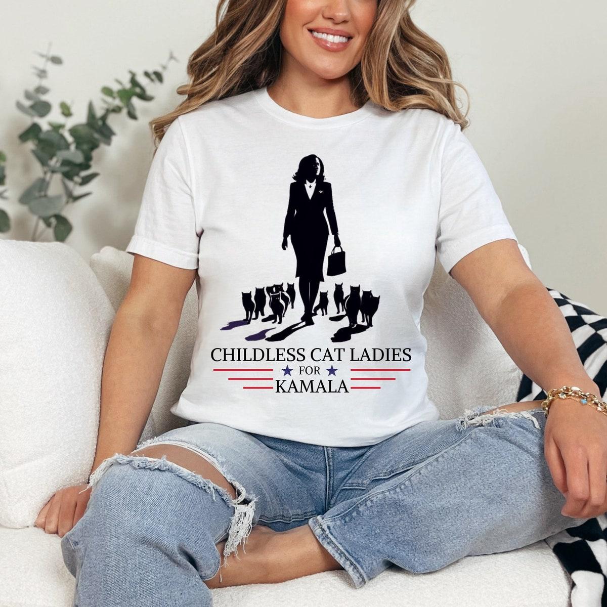 Childless Cat Ladies For Kamala Harris Shirt Feminist Anti Trump Tee 1