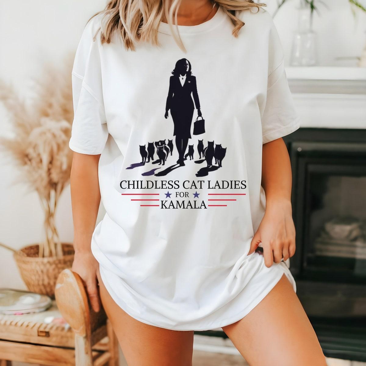 Childless Cat Ladies For Kamala Harris Shirt Feminist Anti Trump Tee 2