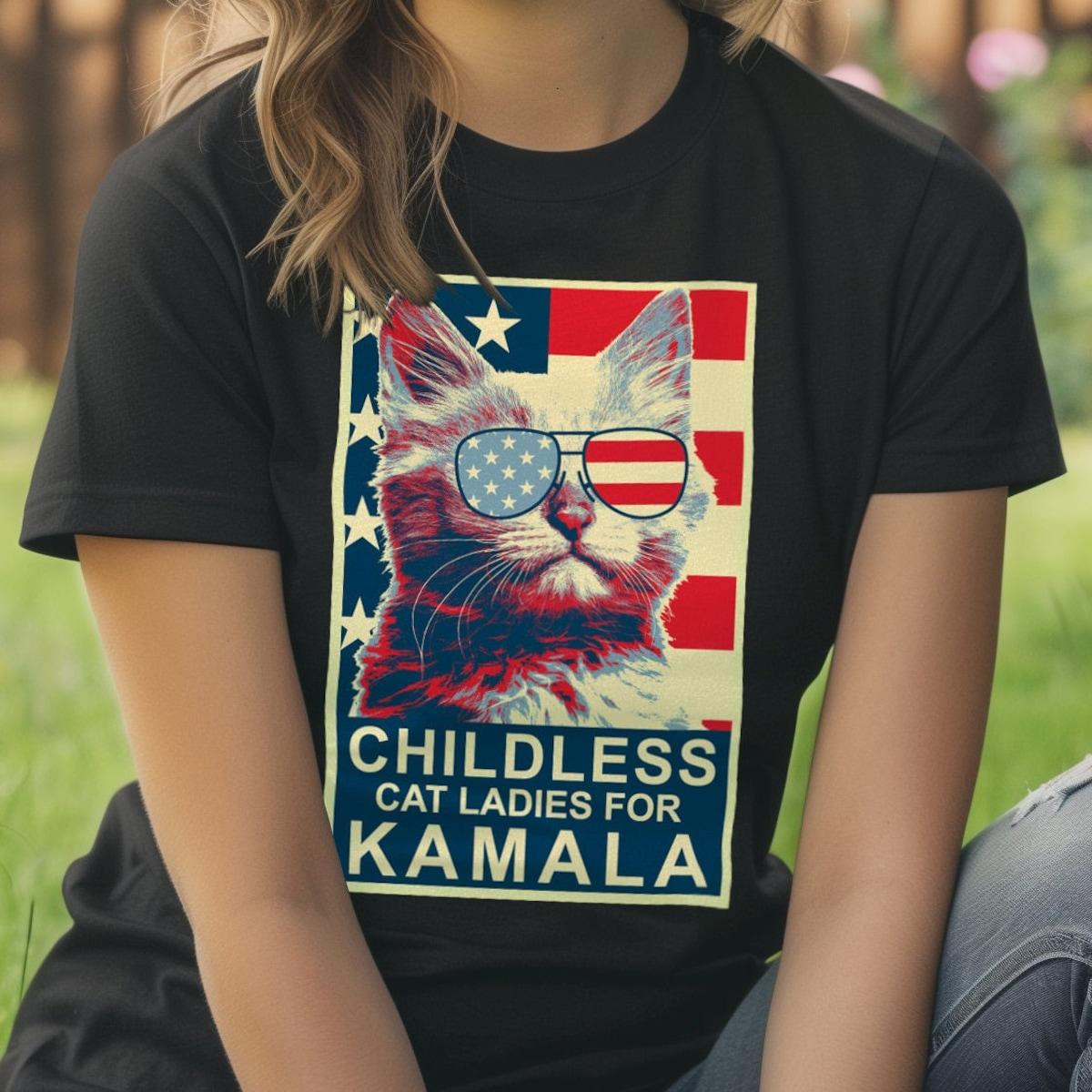 Childless Cat Lady Kamala Shirt Ladies For Kamala Harris President 2024 Tee 1