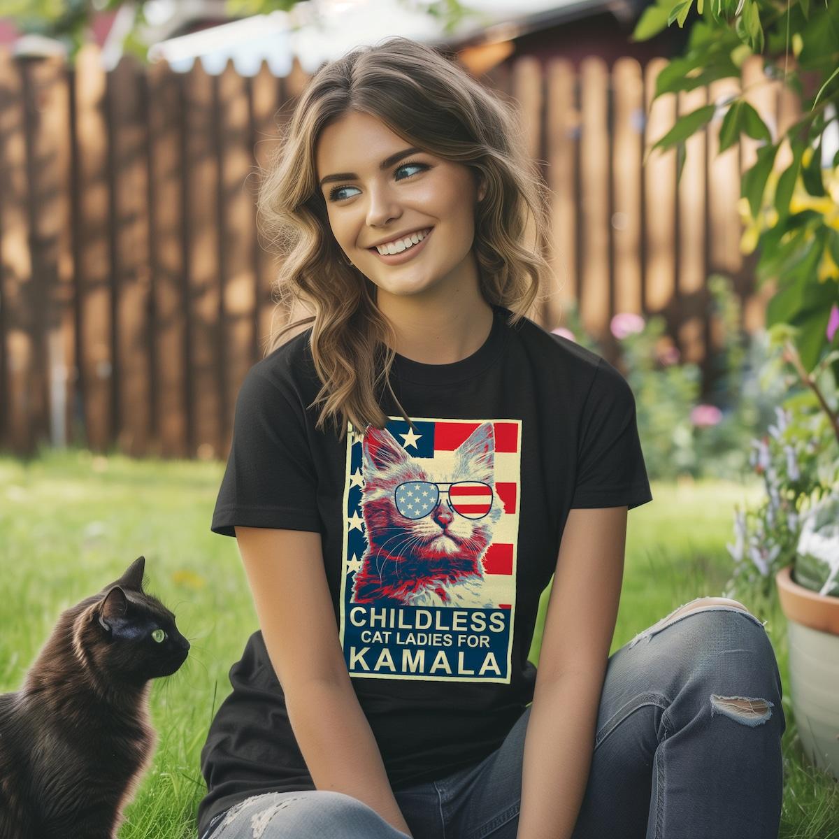 Childless Cat Lady Kamala Shirt Ladies For Kamala Harris President 2024 Tee 2