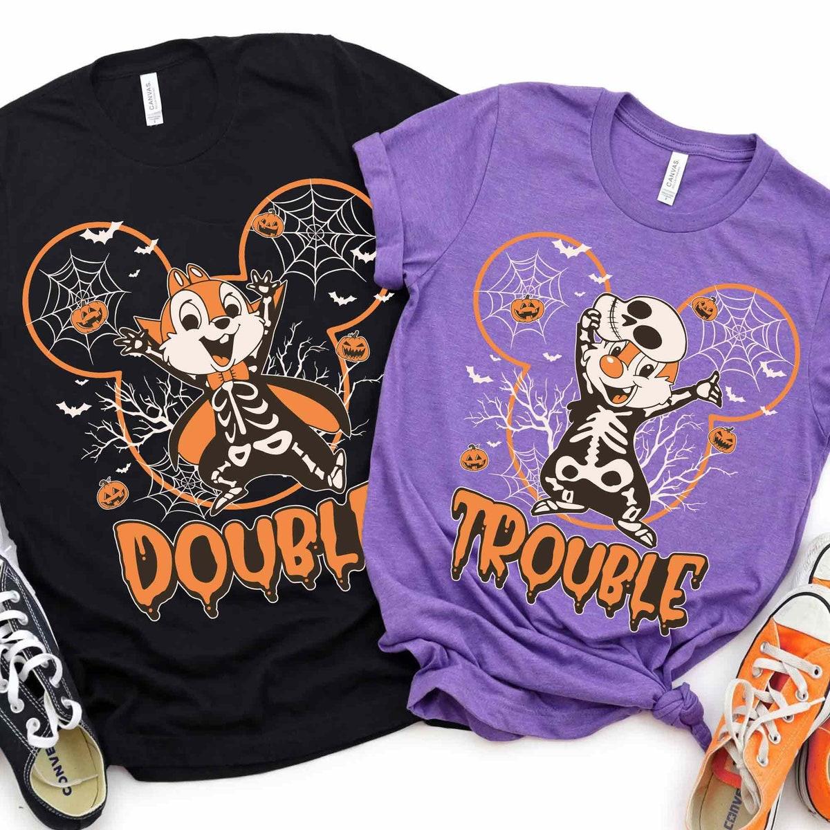 Chip N Dale Skeleton Mickey Ears Double Trouble Halloween Shirt 1