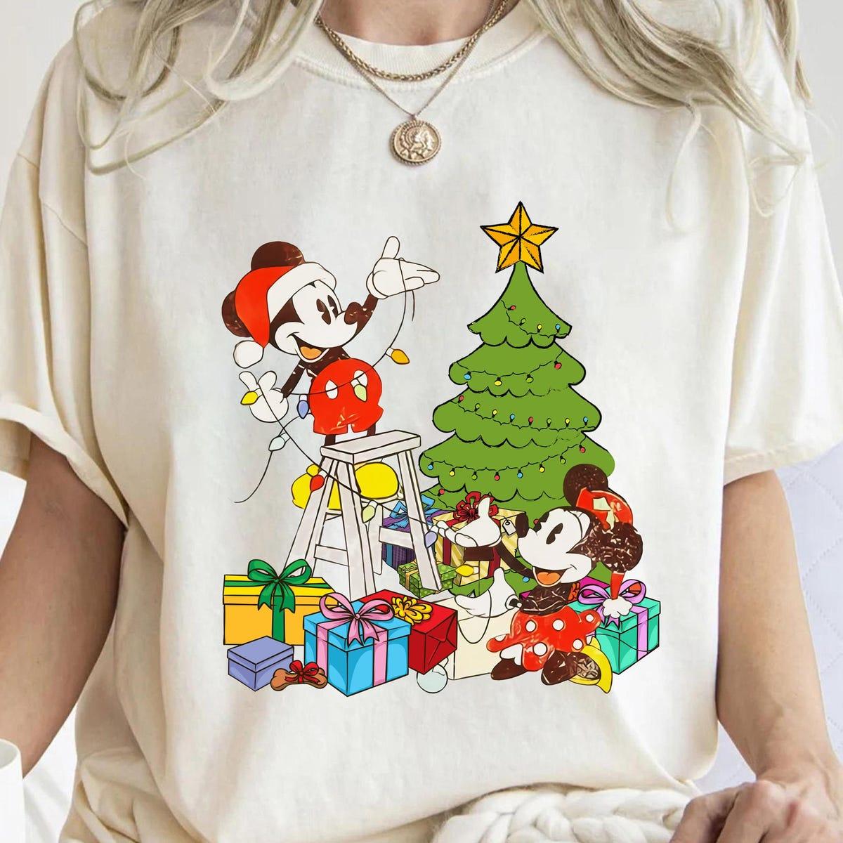 Classic Mickey And Minnie Christmas Tree And Presents Shirt 1