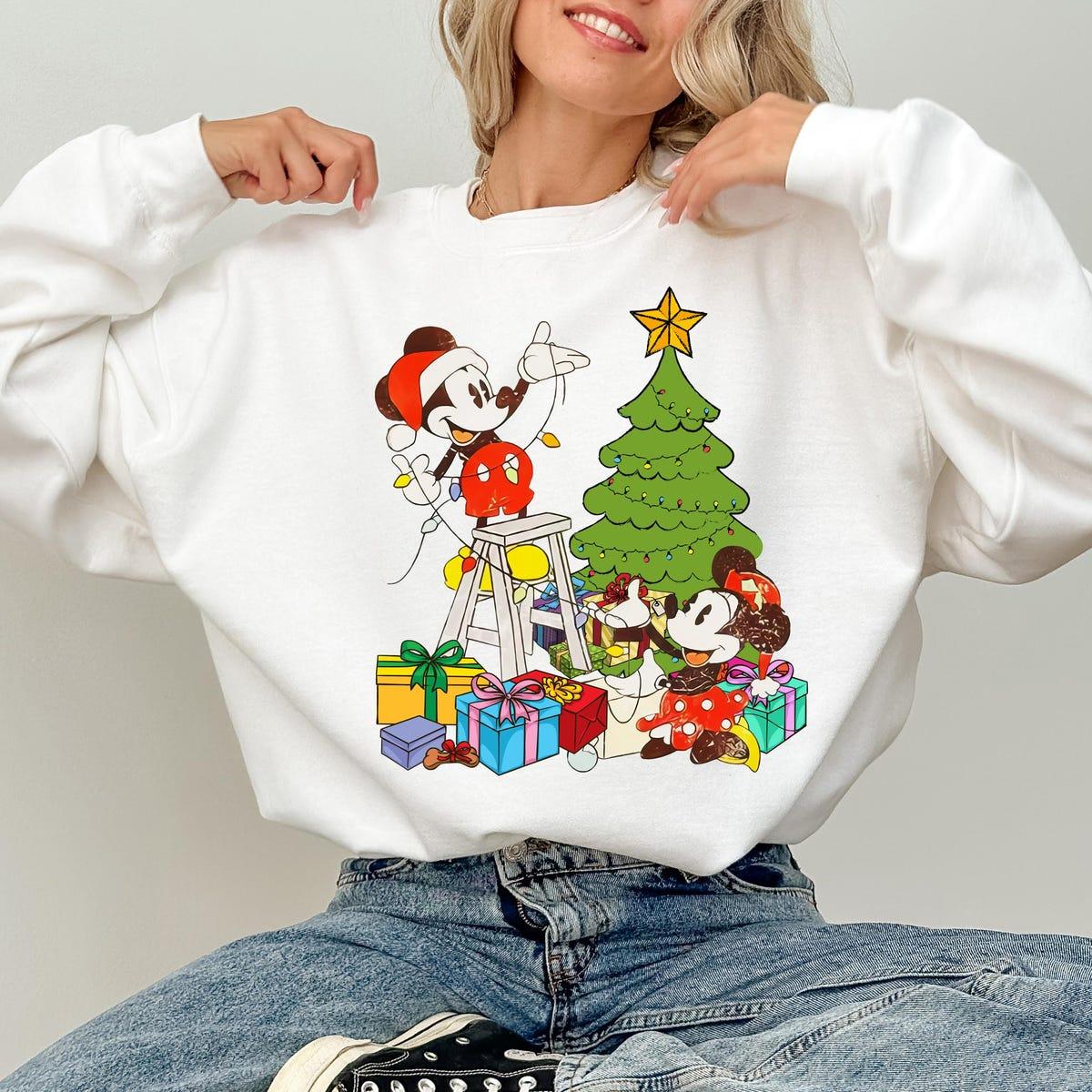 Classic Mickey And Minnie Christmas Tree And Presents Shirt 2