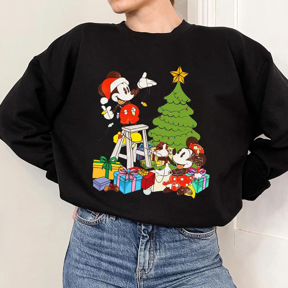 Classic Mickey And Minnie Christmas Tree And Presents Shirt 3