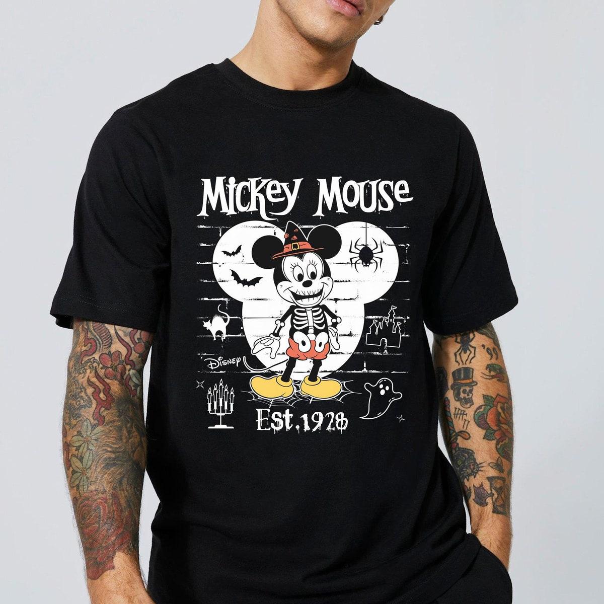 Custom Couple Mickey And Minnie Mouse Skeleton Halloween Shirt 2