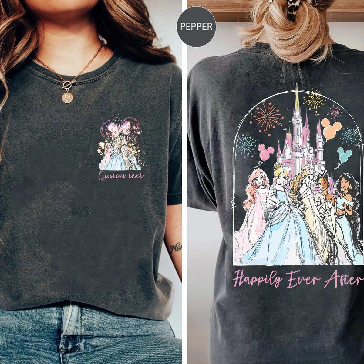 Custom Disney Castle Watercolor Princesses Happily Ever After Shirt 1