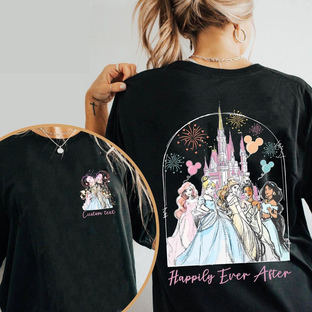 Custom Disney Castle Watercolor Princesses Happily Ever After Shirt 2