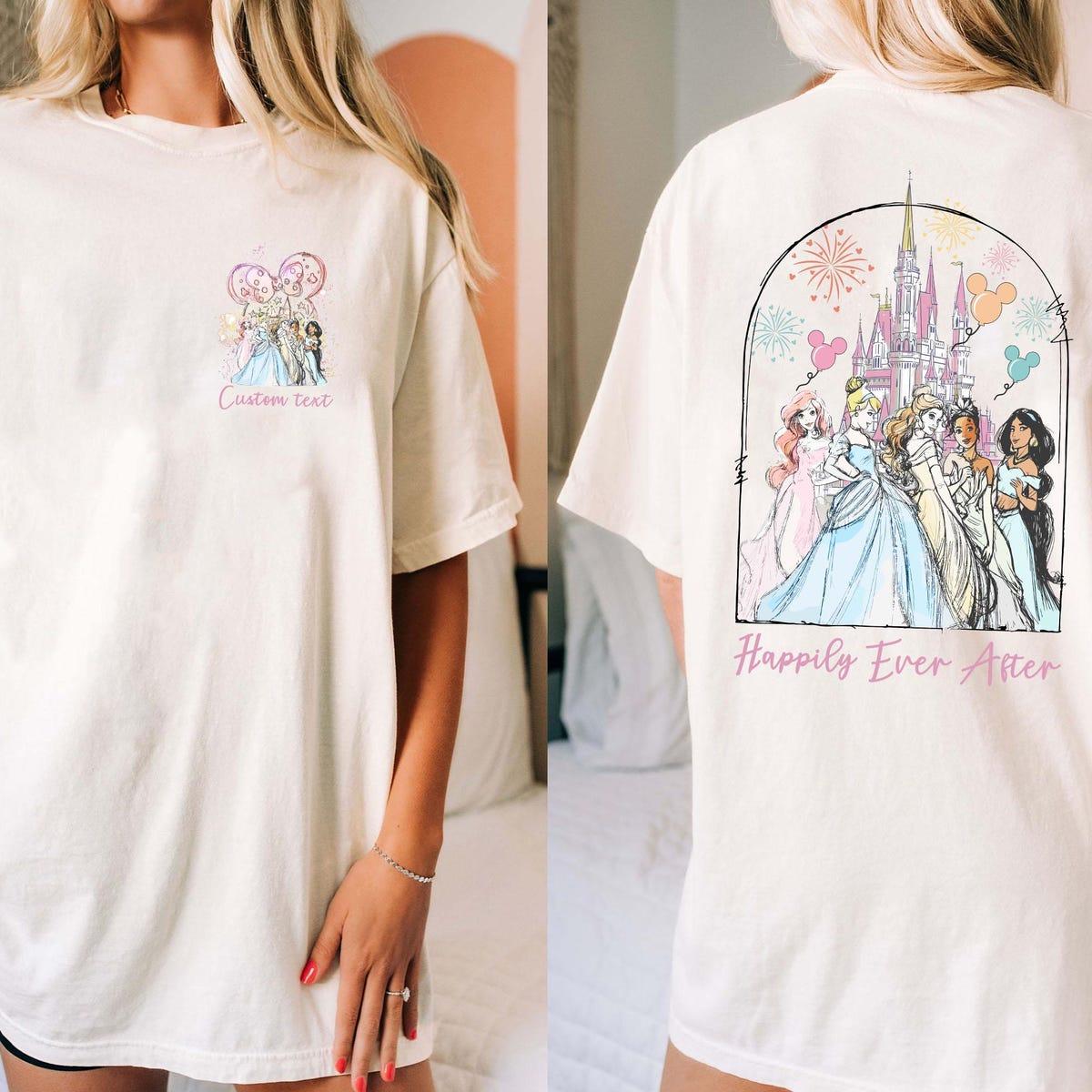 Custom Disney Castle Watercolor Princesses Happily Ever After Shirt 3