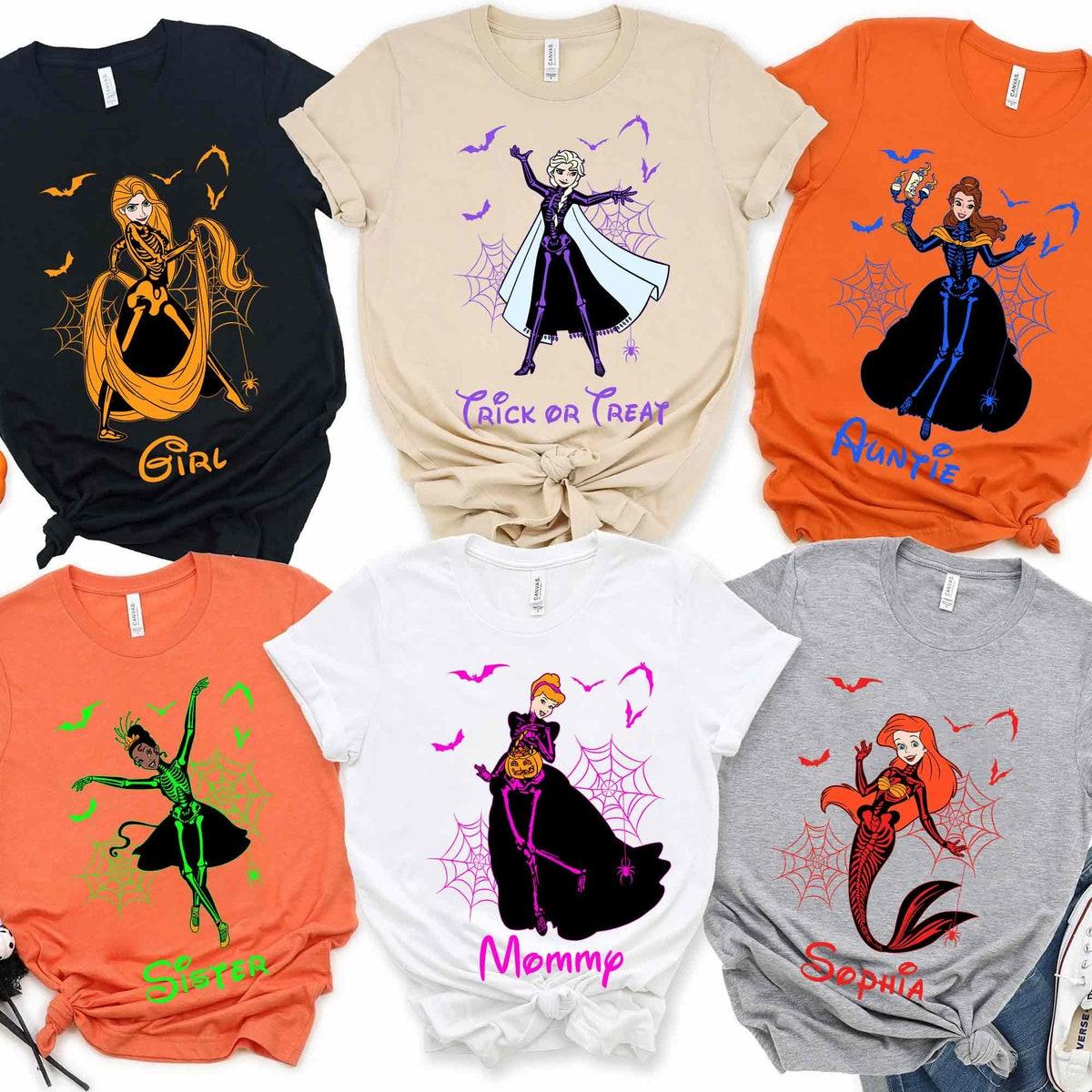 Custom Disney Princess Skeleton Group Halloween Shirt 1