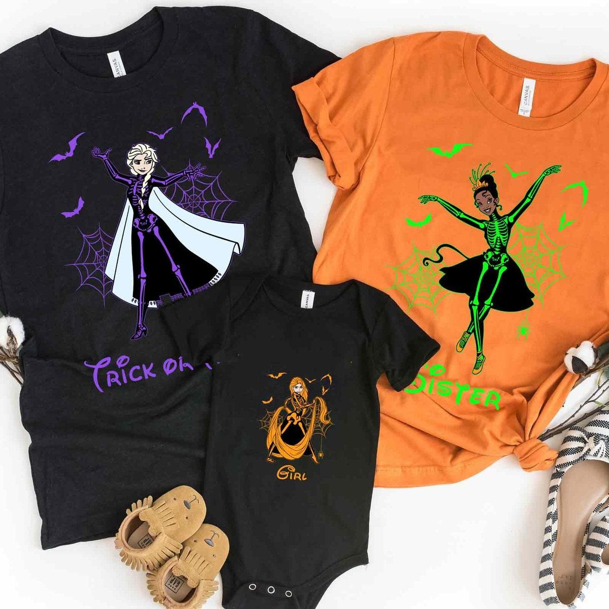 Custom Disney Princess Skeleton Group Halloween Shirt 3