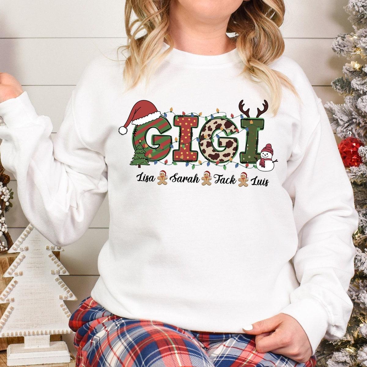 Custom Grandma And Her Grandchildren Christmas Gigi Xmas Shirt 1