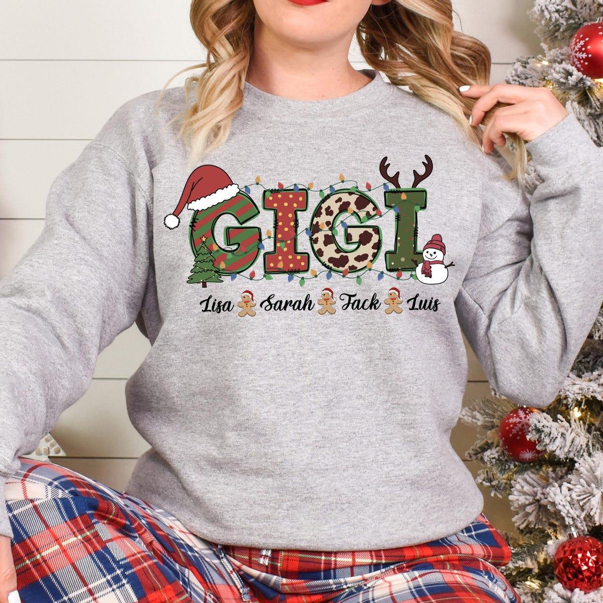 Custom Grandma And Her Grandchildren Christmas Gigi Xmas Shirt 4