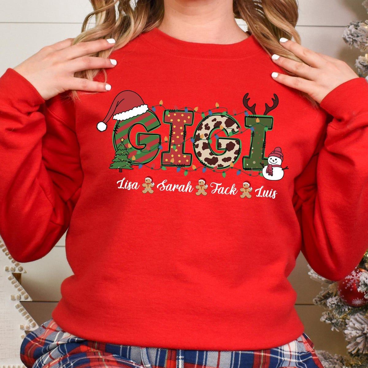 Custom Grandma And Her Grandchildren Christmas Gigi Xmas Shirt 5