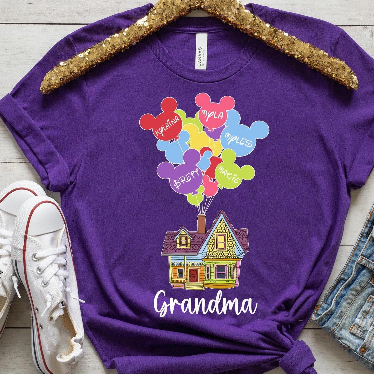 Custom Grandma Up Balloon House With Kid Names Shirt 2