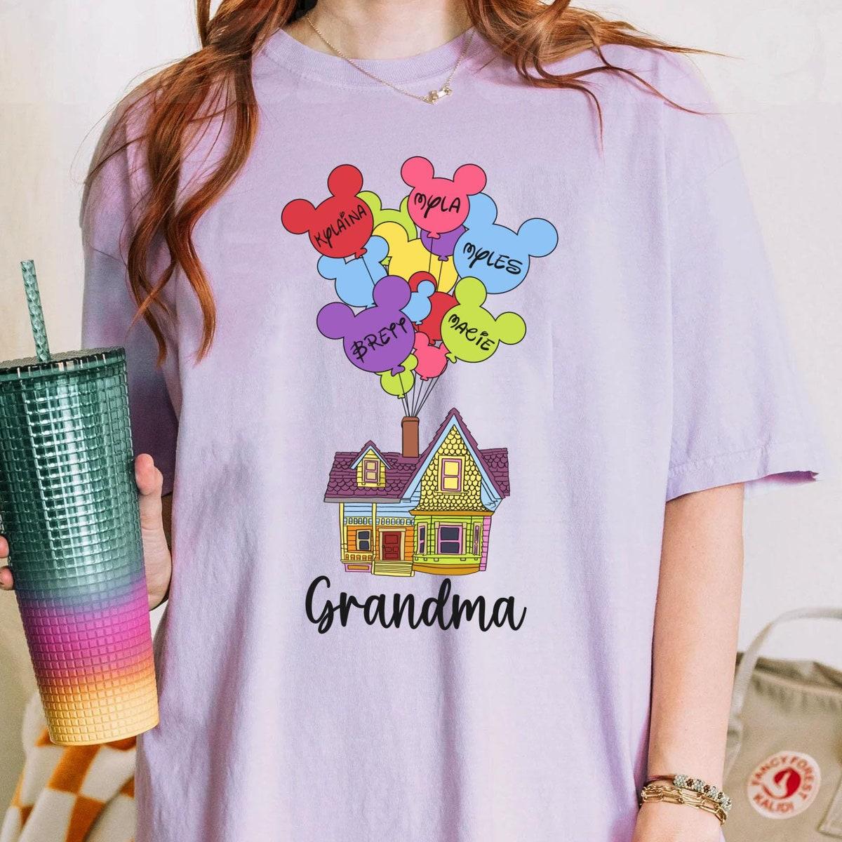 Custom Grandma Up Balloon House With Kid Names Shirt 3