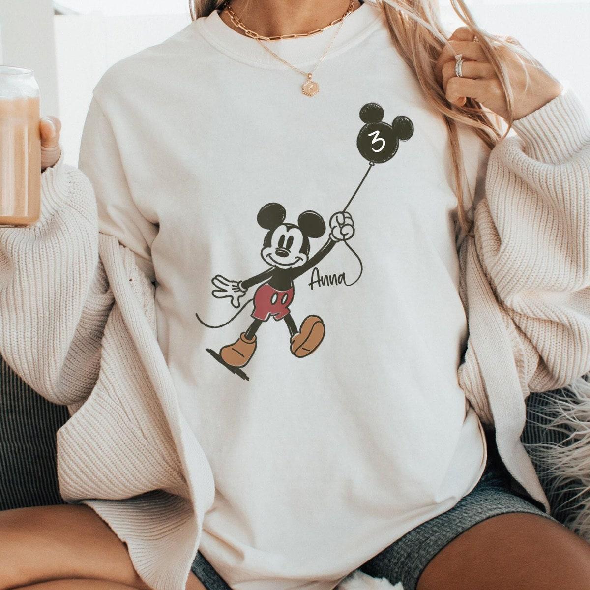 Custom Kid Name Age Mickey Mouse With Balloon Shirt Personalized Birthday Tee 1