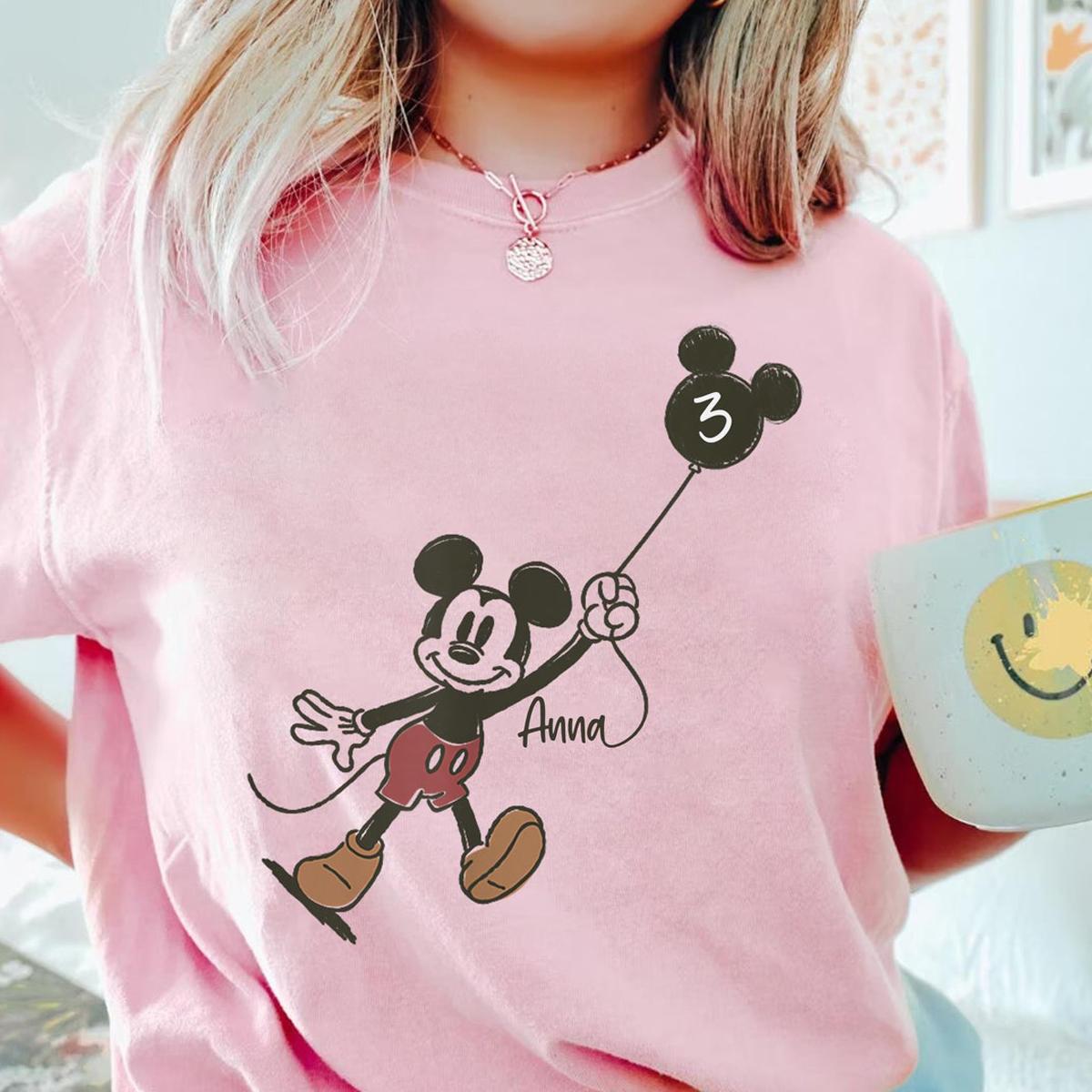 Custom Kid Name Age Mickey Mouse With Balloon Shirt Personalized Birthday Tee 3