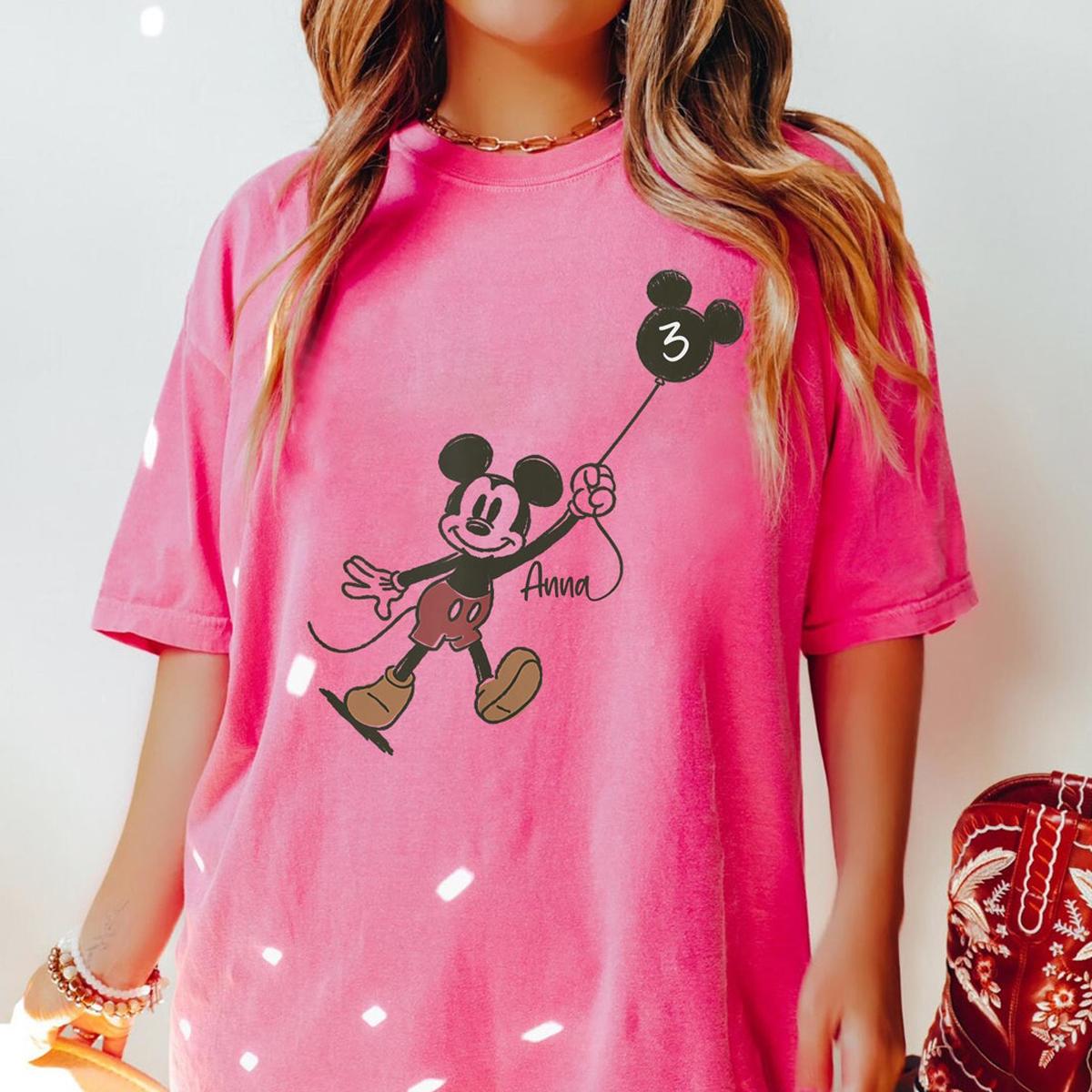 Custom Kid Name Age Mickey Mouse With Balloon Shirt Personalized Birthday Tee 4