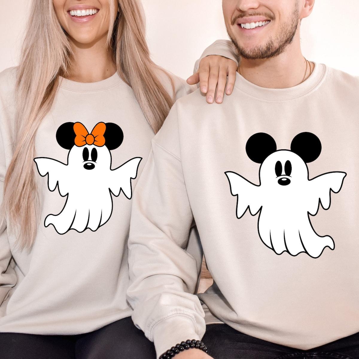 Custom Minnie Ghost And Mickey Ghost Matching Couple Shirt 1