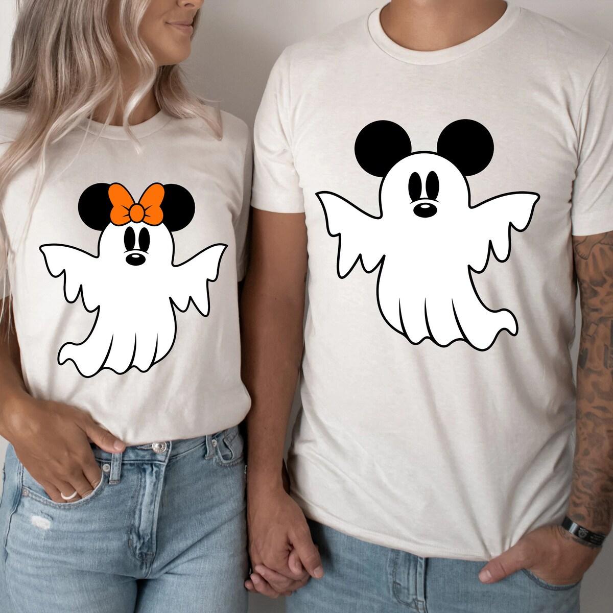 Custom Minnie Ghost And Mickey Ghost Matching Couple Shirt 2