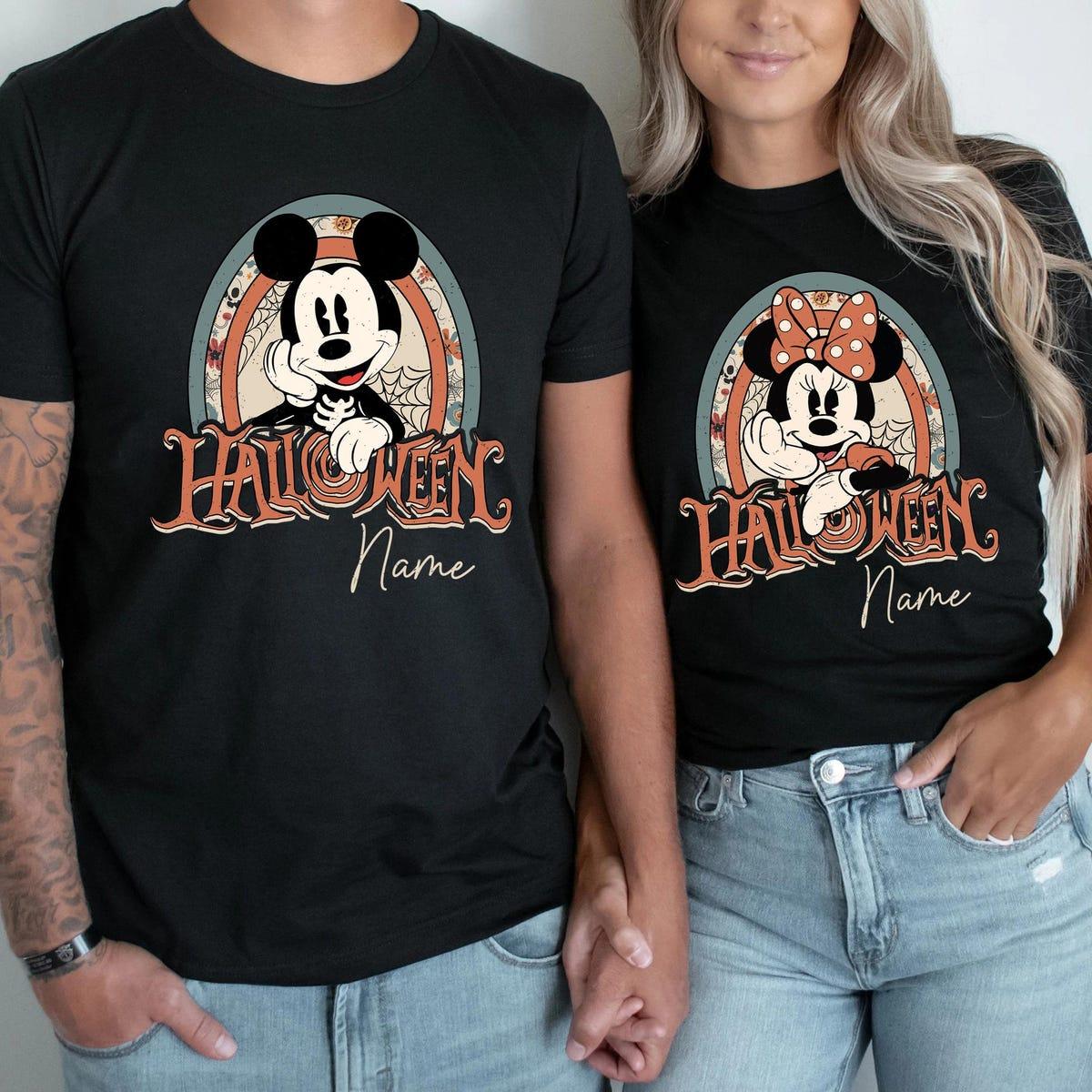 Custom Name Couple Mickey And Minnie Halloween Skeleton Shirt 1