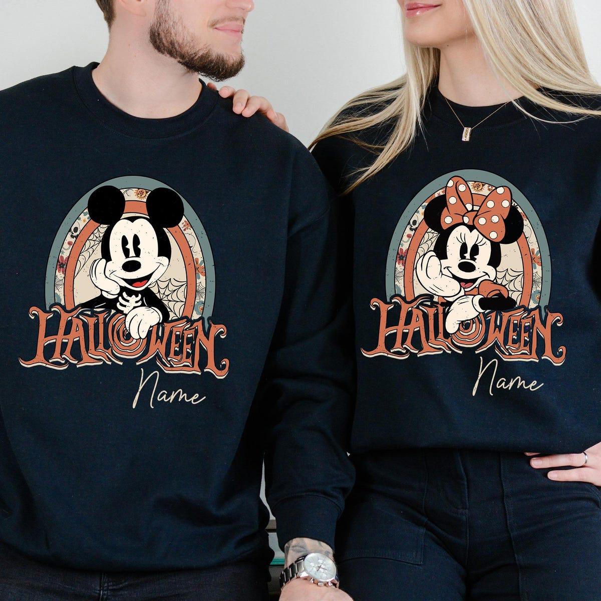 Custom Name Couple Mickey And Minnie Halloween Skeleton Shirt 2