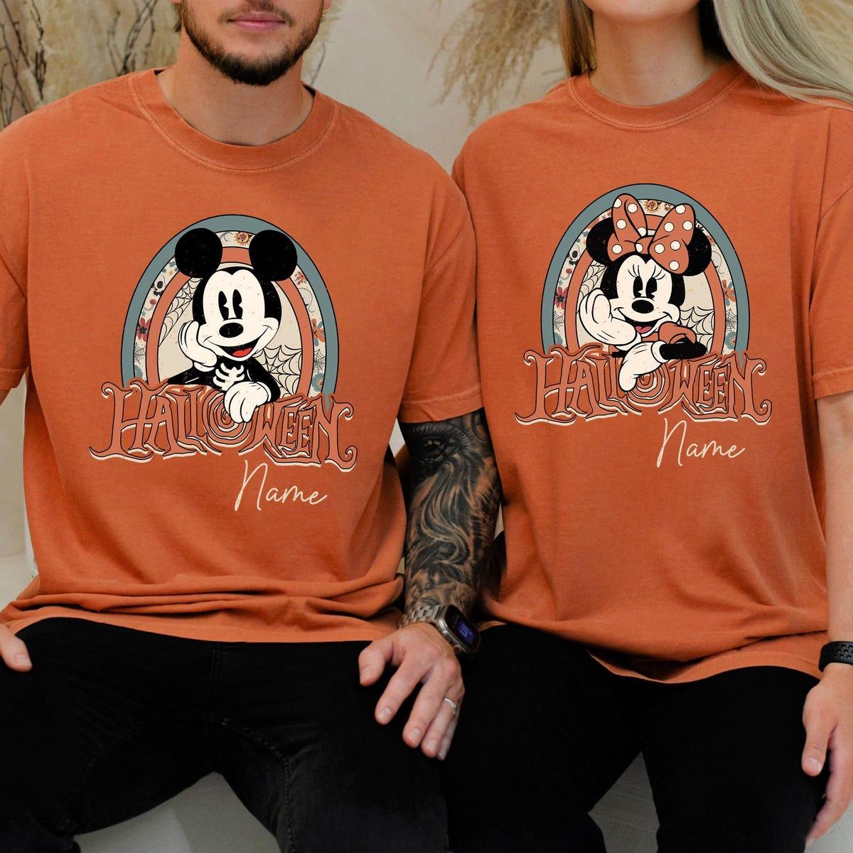 Custom Name Couple Mickey And Minnie Halloween Skeleton Shirt 3